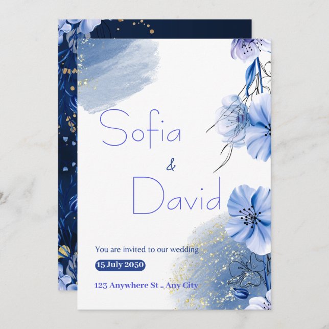 A Serene Symphony of Love:  Wedding Invitation (Front/Back)