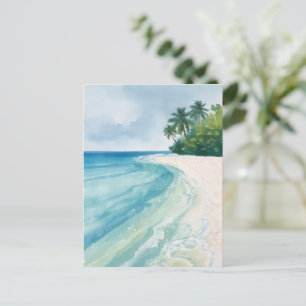 A Serene Tropical Beach in Watercolor Postcard