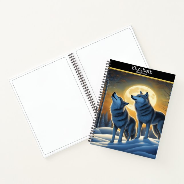 A serene wolf howls at the luminous moonlight notebook (Inside)