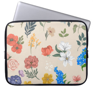 A set of blossom flowers and leaves. Hand drawn vi Laptop Sleeve