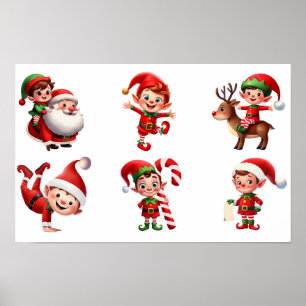 A set of Christmas Elves in various poses Poster