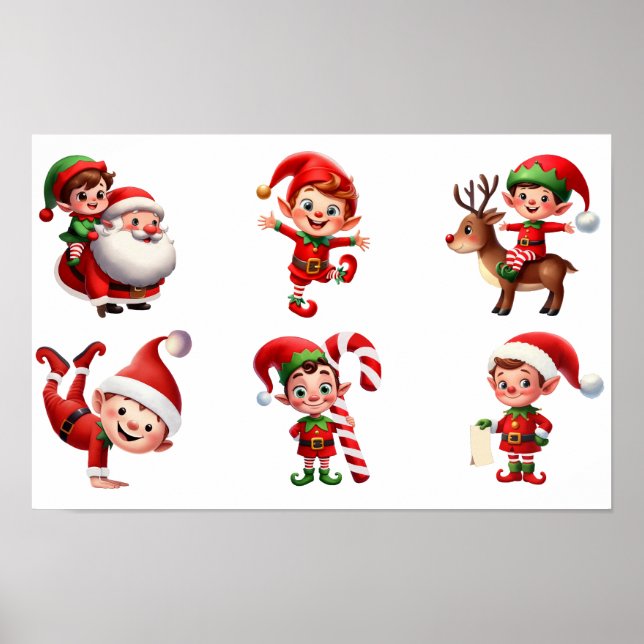 A set of Christmas Elves in various poses Poster (Front)