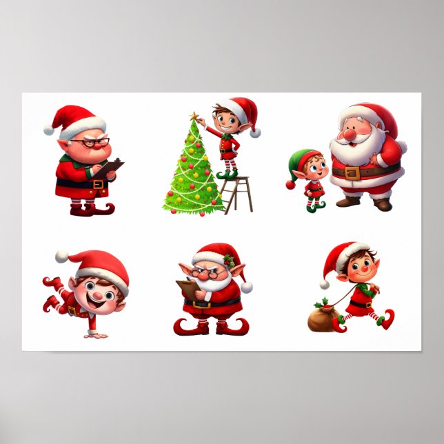 A set of Christmas Elves in various poses Poster (Front)