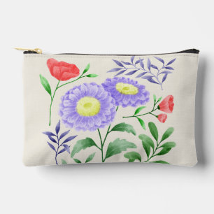 A set of flowers painted in watercolor  accessory pouch