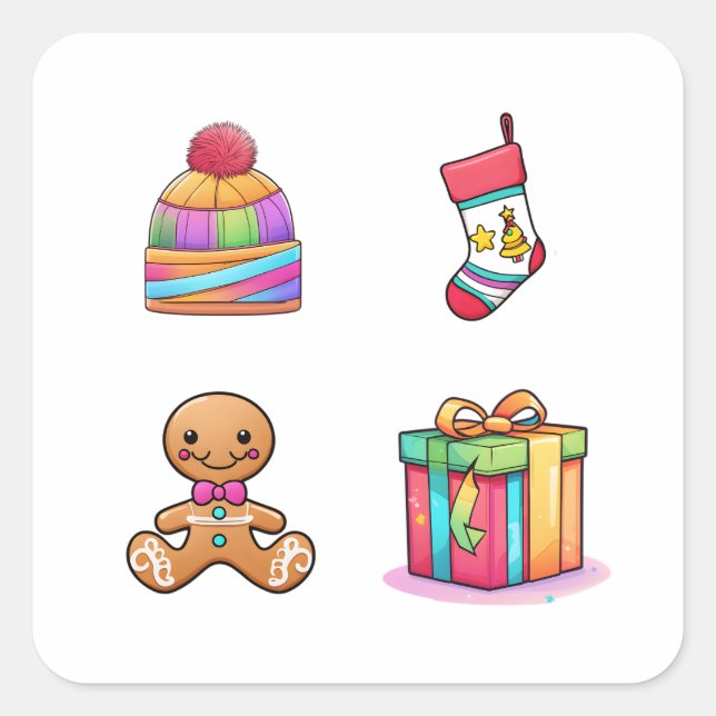 A Set Of Four Cute Christmas 4 Pack Stickers (Front)
