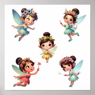 A set of magical little cartoon Fairies   Poster