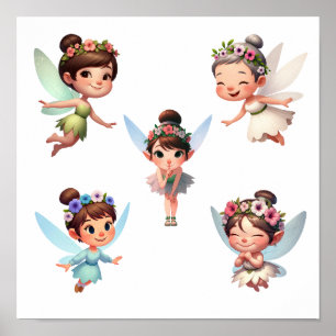 A set of magical little cartoon Fairies   Poster