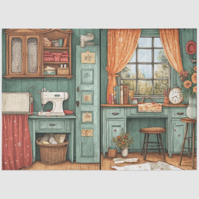 A Sewing Room Junk Journal Series Design #7 Tissue Paper (Front)