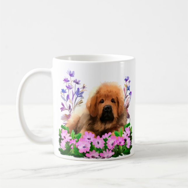 A shaggy Mastiff is lying on the floor Coffee Mug (Left)