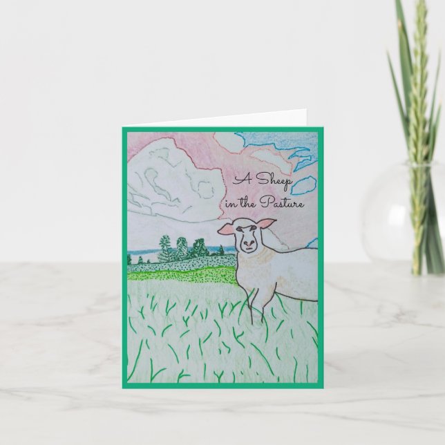 A Sheep in the Pasture Blank Greeting Card (Front)