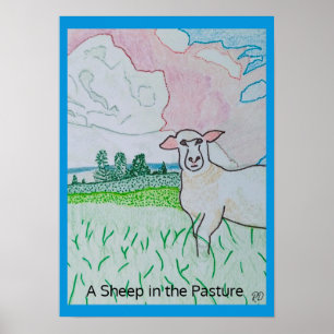 A Sheep in the Pasture Thick Azure Blue Border Poster