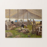 A Sheep Shearing Match, 1875 by Eyre Crowe Jigsaw Puzzle<br><div class="desc">Eyre Crowe (1824-1910) was a British author and painter,  principally of historical art and genre scenes,  but with an interest in social realism. Eyre Crowe - A Sheep Shearing Match,  1875.</div>