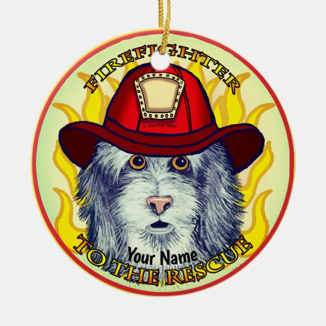 A Sheepdog Firefighter ornament (Front)