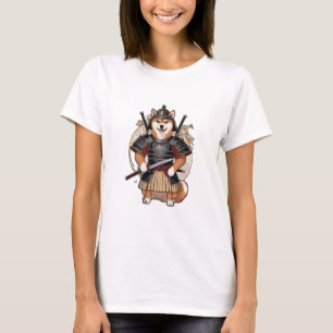 A shiba inu in a samurai outfit, holding a katana. T-Shirt