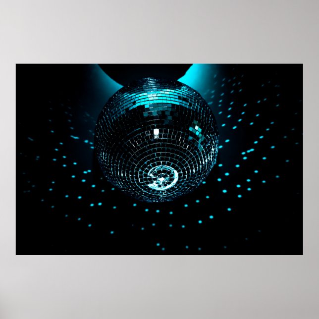 A shiny disco ball hangs on a black background in  poster (Front)