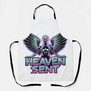 A shiny, metallic angel with wings, Y2K design Apron