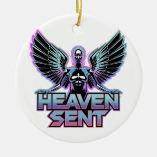 A shiny, metallic angel with wings, Y2K design Ceramic Ornament