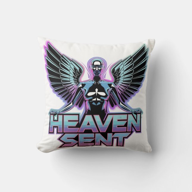 A shiny, metallic angel with wings, Y2K design Cushion (Front)