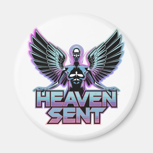 A shiny, metallic angel with wings, Y2K design Magnet (Front)