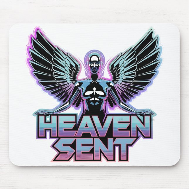 A shiny, metallic angel with wings, Y2K design Mouse Pad (Front)