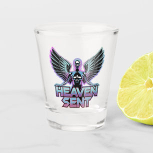 A shiny, metallic angel with wings, Y2K design Shot Glass