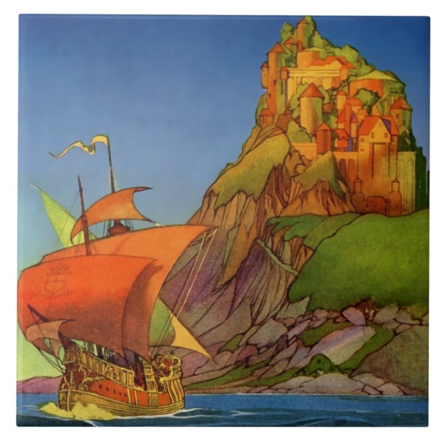 “A Ship Appeared” Pirate Art by Frank Godwin Ceramic Tile (Front)