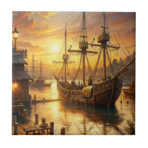 A Ship at the Docks Ceramic Tile