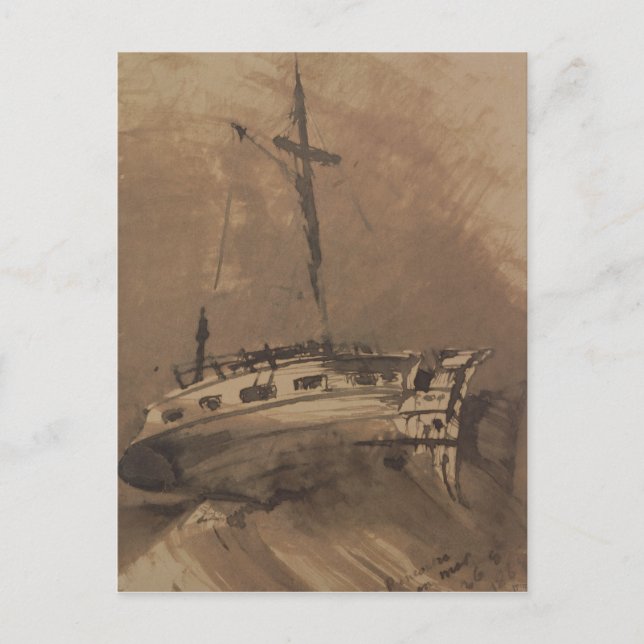 A Ship in Choppy Seas, 1864 Postcard (Front)