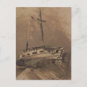 A Ship in Choppy Seas, 1864 Postcard