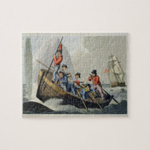 A Ship's Boat Attacking a Whale, engraved by Matth Jigsaw Puzzle