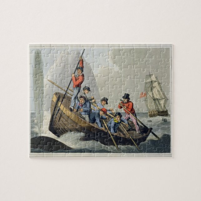 A Ship's Boat Attacking a Whale, engraved by Matth Jigsaw Puzzle (Horizontal)