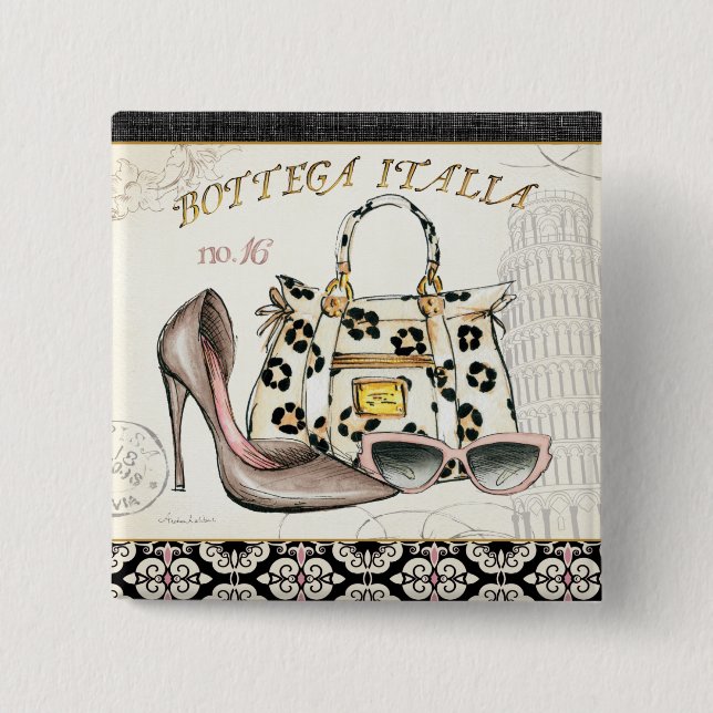 A Shoe, A Bag, and A Pair of Glasses 15 Cm Square Badge (Front)