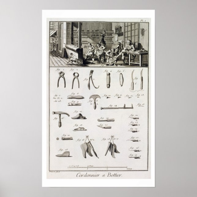 A shoe and bootmaker and their tools, from the 'En Poster (Front)