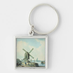 A Shore Scene with Windmills and Shipping Key Ring