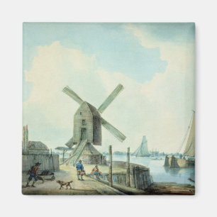 A Shore Scene with Windmills and Shipping Magnet