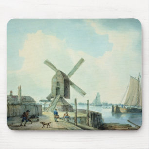 A Shore Scene with Windmills and Shipping Mouse Pad