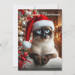 A Siamese cat with Santa hat  Holiday Card