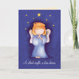 A silent night christmas angel greeting card blue
