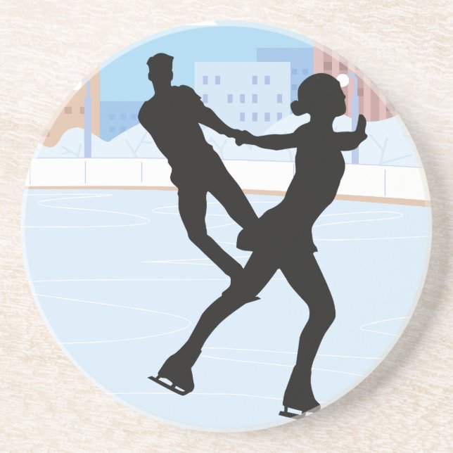 A Silhouette Couple Ice Skating Coaster (Front)