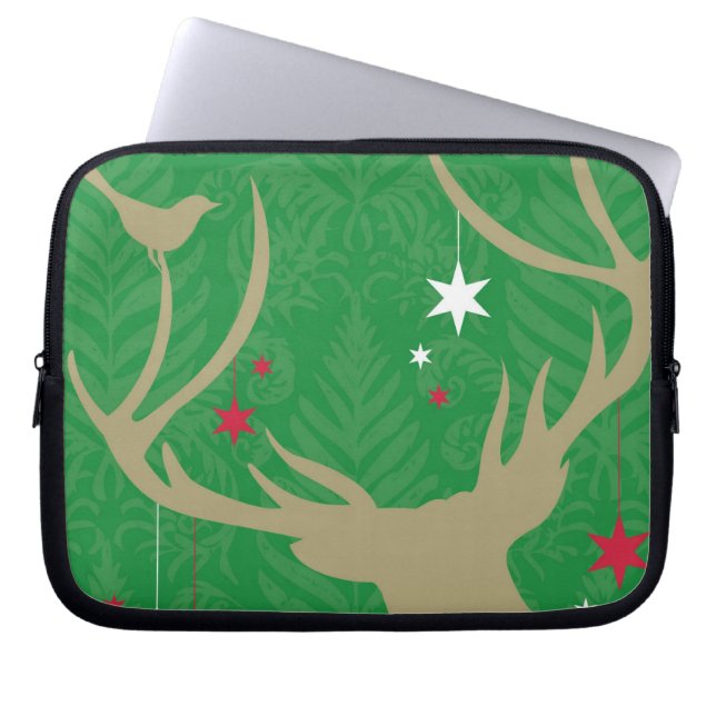 A silhouette of a deer with stars hanging from its laptop sleeve (Front)