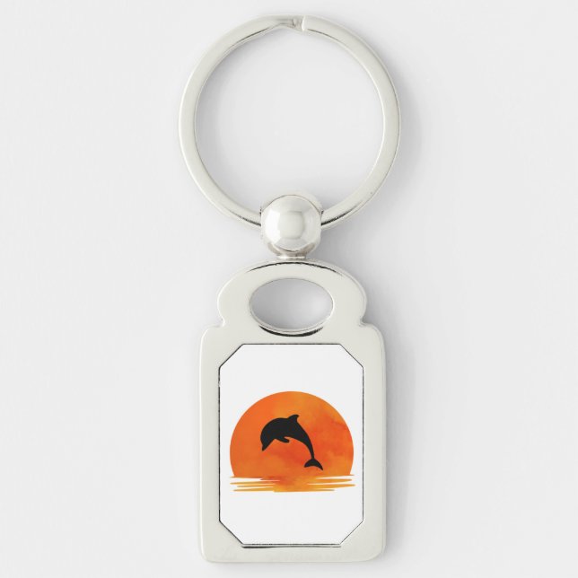 A Silhouette of a Jumping Dolphin on keychain. Key Ring (Front)