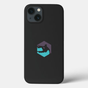 a silhouette of a man holding a surfboard iPhone 13 case