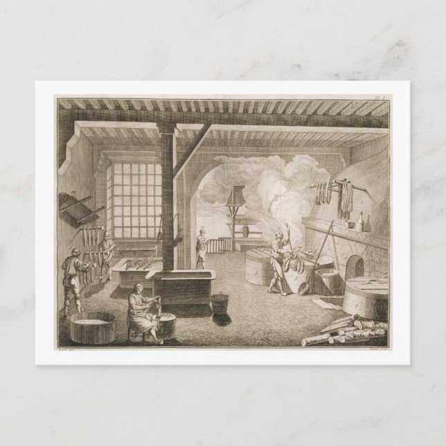 A silk dyer's workshop, from the 'Encyclopedie des Postcard (Front)