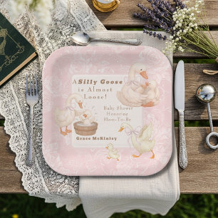 A Silly goose Pink baby shower Paper Plate