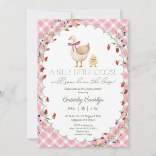 A Silly Little Goose Pink Gingham Girl Baby Shower Invitation