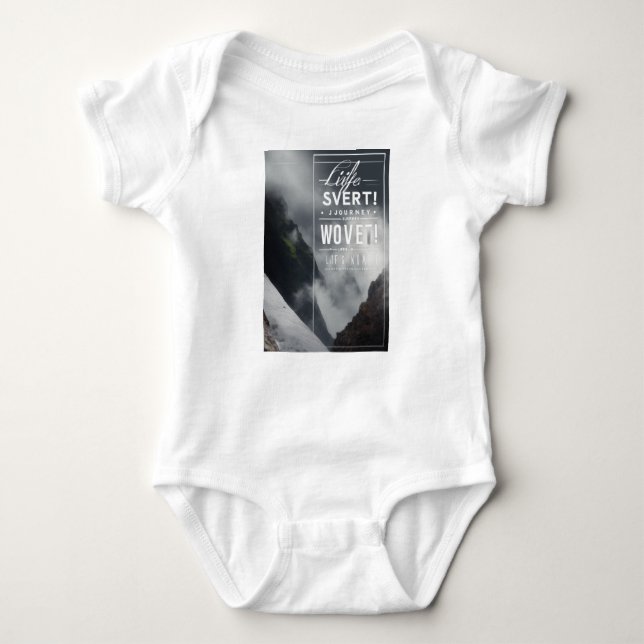 A silver, white, black and grey banner background  baby bodysuit (Front)