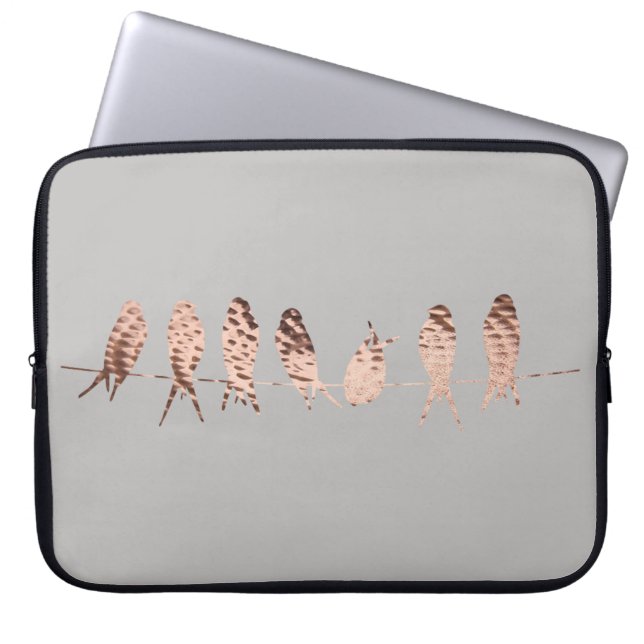 A Simple and Modern Grey with Copper Birds Design Laptop Sleeve (Front)