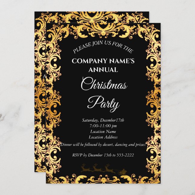 A simple black elegant Christmas party invitation  (Front/Back)