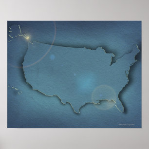 A simple blue map of the USA showing Alaska and Poster