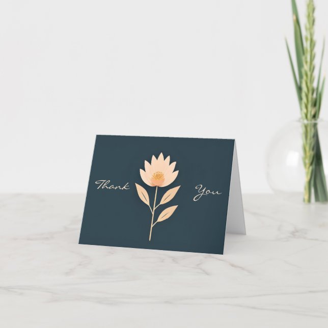 A Simple Flower Peach on Grey Thank You Note Card (Front)